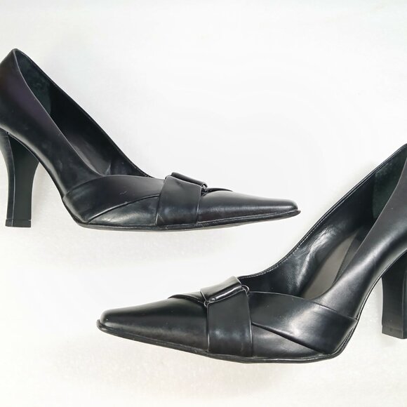Antonio Melani Vero Cuoio Black Leather Pumps 4" Heel Made in Italy Size 8.5 VG - Picture 2 of 14